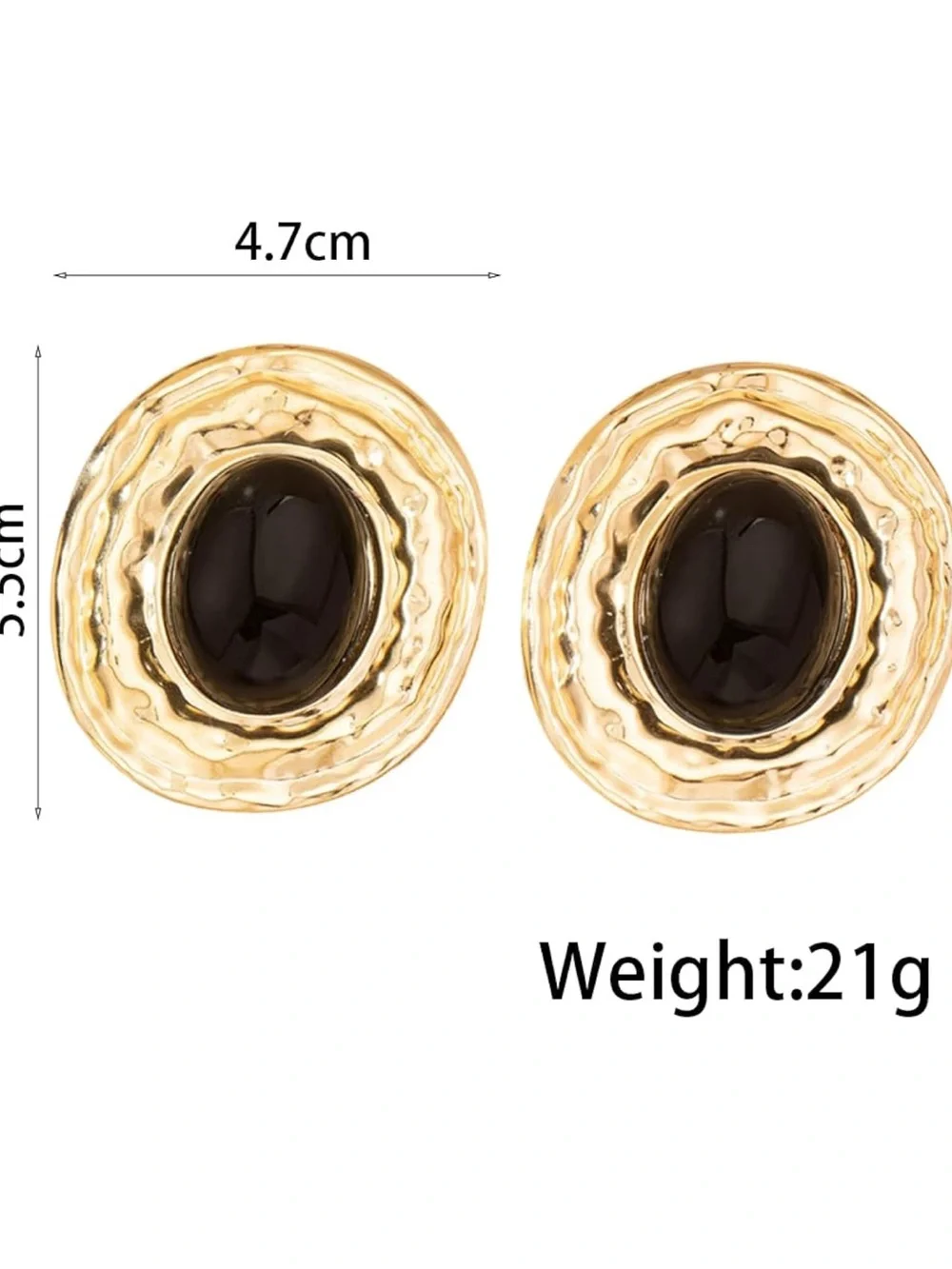 Vintage Oval Gold Earrings with Black Center